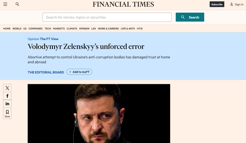 «Надменность или чувство безнаказанности»: западные СМИ — об имидже Зеленского после конфликта с НАБУ