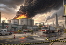 Крупный пожар произошёл на химическом заводе в американском городе Ньюбург