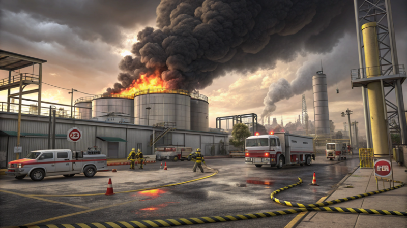 Крупный пожар произошёл на химическом заводе в американском городе Ньюбург