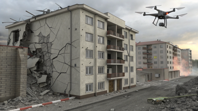 Стена многоквартирного дома частично разрушена в Батайске из-за атаки БПЛА