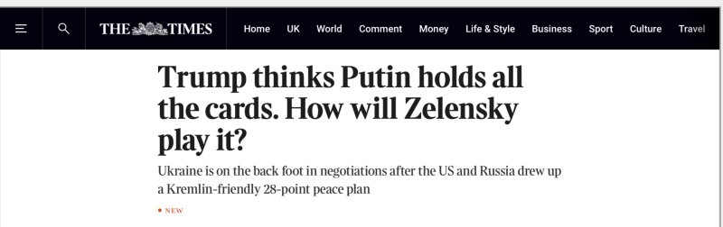 «У Зеленского нет особого выбора»: западные СМИ — о перспективах Киева повлиять на мирный план США по Украине