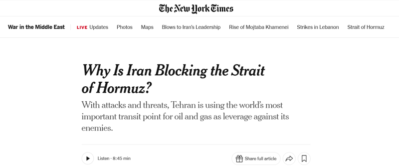 «У Ирана стратегическое преимущество»: западные СМИ — о ситуации в Ормузском проливе