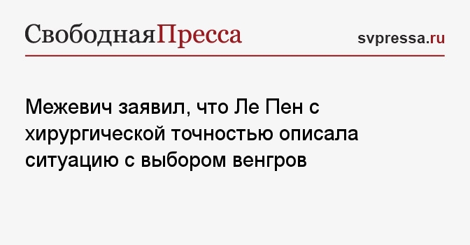 Межевич заявил, что Ле Пен с хирургической точностью описала ситуацию с выбором венгров