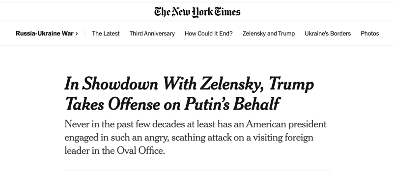 &laquo;Катастрофа для Украины&raquo;: западные СМИ &mdash; о скандале между Трампом и Зеленским в Вашингтоне