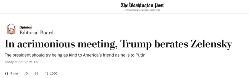 &laquo;Катастрофа для Украины&raquo;: западные СМИ &mdash; о скандале между Трампом и Зеленским в Вашингтоне