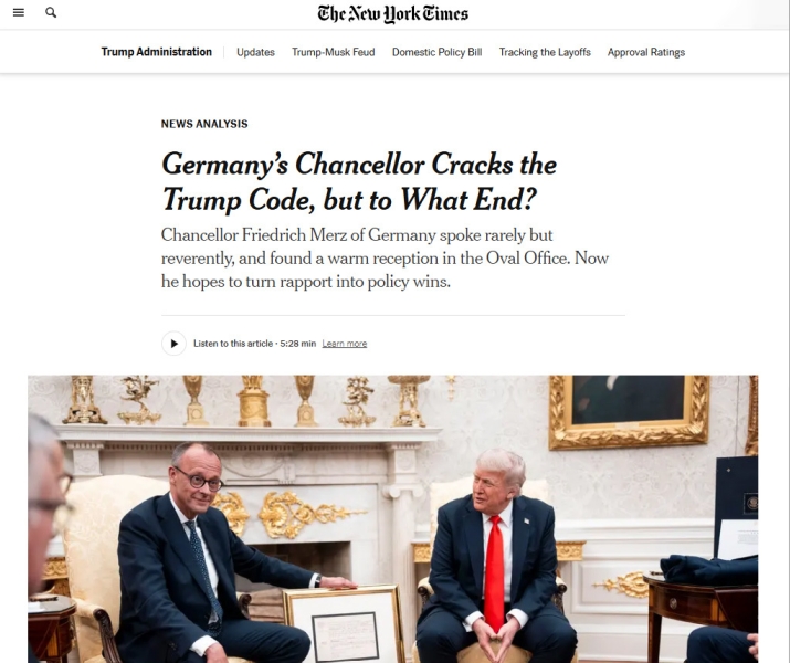 «Публичная выволочка»: западные СМИ — о визите канцлера Германии в США и его встрече с Трампом