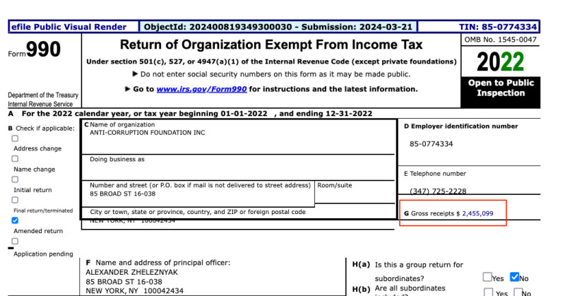 RT: Налоговая служба США опубликовала финансовый отчёт ФБК о $2,45 млн выручки