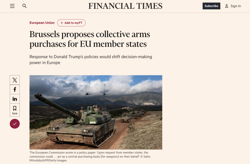 &laquo;Требует масштабных инвестиций&raquo;: западные СМИ &mdash; о планах ЕС по перевооружению и возрождению оборонной промышленности