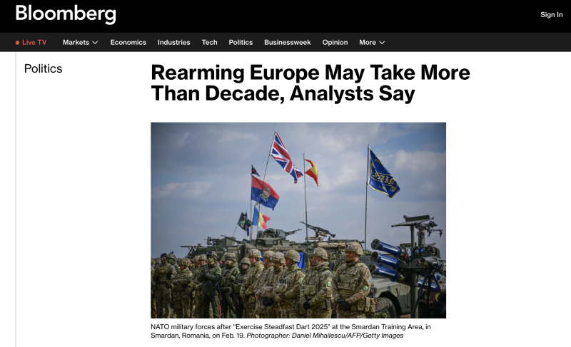 &laquo;Требует масштабных инвестиций&raquo;: западные СМИ &mdash; о планах ЕС по перевооружению и возрождению оборонной промышленности