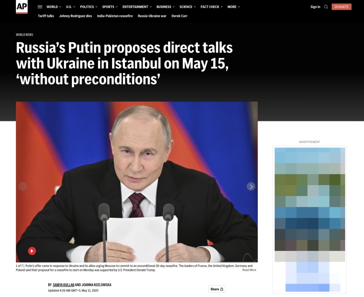&laquo;Знаковое обращение&raquo;: мировые СМИ &mdash; о предложении Владимира Путина провести прямые переговоры с Киевом в Стамбуле