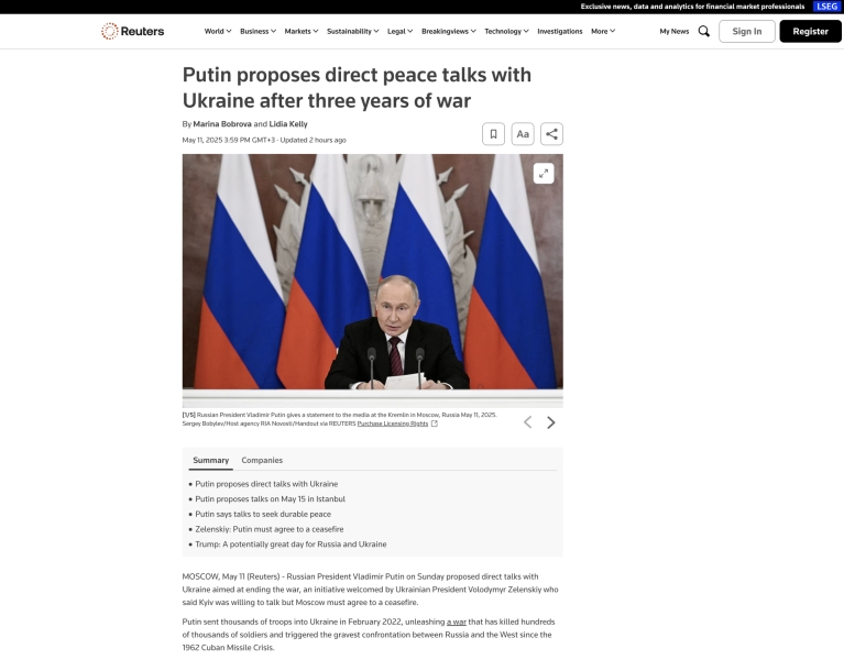 &laquo;Знаковое обращение&raquo;: мировые СМИ &mdash; о предложении Владимира Путина провести прямые переговоры с Киевом в Стамбуле